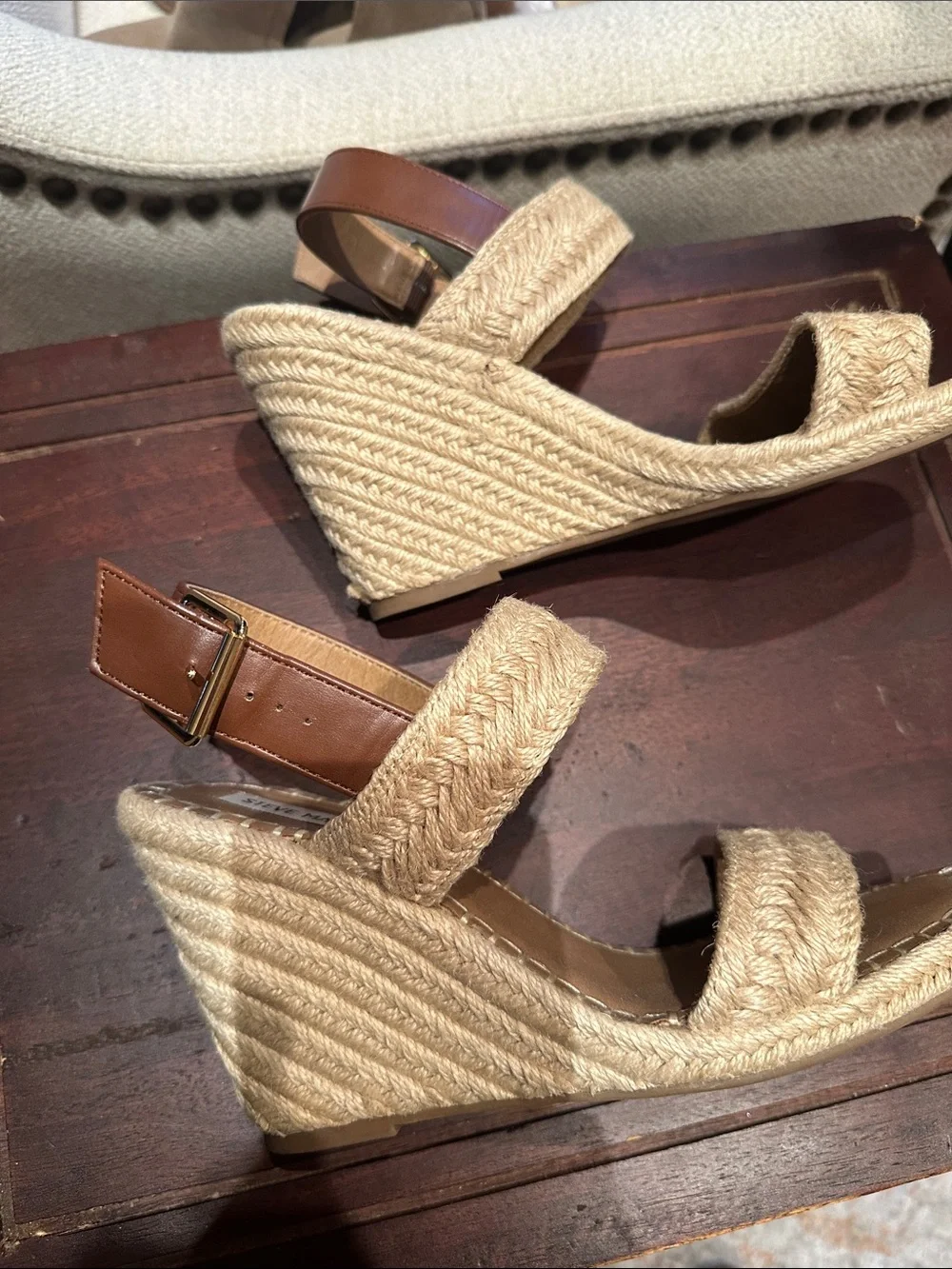 Steve Madden Natural Tan Woven Espadrille Wedge Sandals